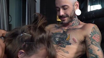 MTF trans man and busty TS MILF amateurs enjoy oral sex