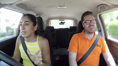 Small titted car driver pussy fucked by her instructor