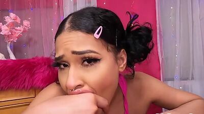 Deepthroating ebony stepteen POV fucked by stepdaddy