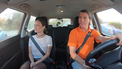Tattooed car driver POV fucked in car by personal instructor