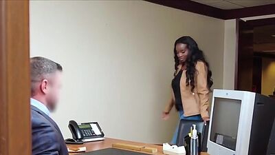 Ebony housewife drains principals big white dick