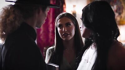 Lesbian couple convert priest by facesitting and sucking him off