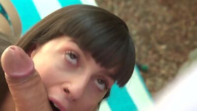 Pierced 19yo sinner pussy fucked outdoor by big white cock