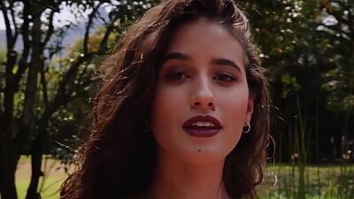 Skinny brunette all natural babe Megan Blake showing her big boobs outdoor