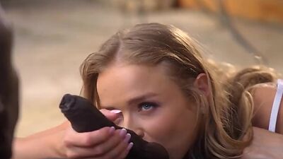 Petite russian blonde sucks cock and is anal fucked outdoors