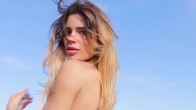 Bombastic brunette Spanish Lorena Hidalgo stripping and posing on rocks