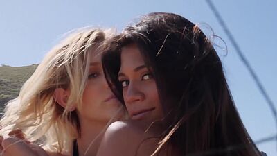 Small tits blonde MILF Kylie Belle posed with sexy ebony teen Hannah Le