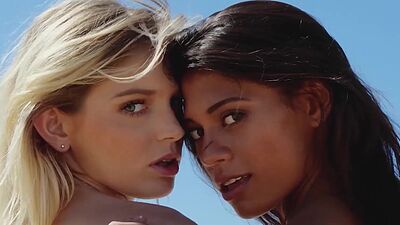 Small tits blonde MILF Kylie Belle posed with sexy ebony teen Hannah Le