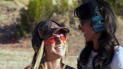 Bored blonde MILF housewife Olivia and big boobed GF Psalm testing big guns