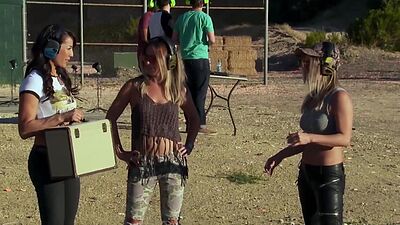 Bored blonde MILF housewife Olivia and big boobed GF Psalm testing big guns