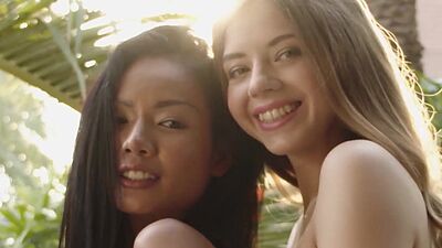 Cute lesbians enjoys passion kissing