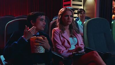 Hot blonde teen Athena Faris complaining on a big cock in the movie theatre