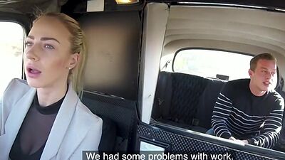 Bosomy cab driver MILF fucked in car by cocksucked customer