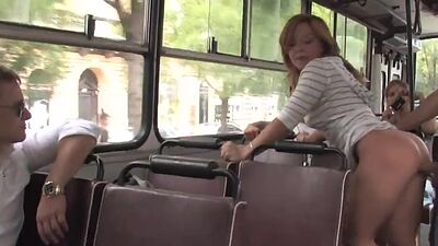 Scandalous big ass blonde chick doggy styled in the bus