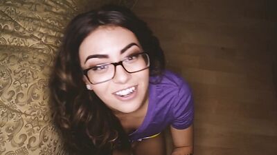Petite Latina teen stepsister Amina Allure sucking my big and hard cock