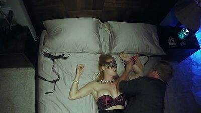 Masked and handcuffed blonde MILF housewife Vikki satisfied by a stranger