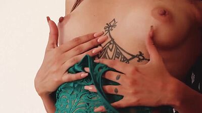 Inked all natural latina Hades showing her perfect tits and her hairy pussy