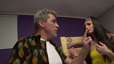 Slutty hostel room roommates share 1 cock in 3some action