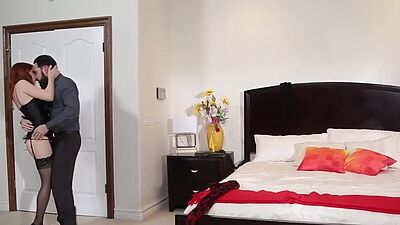 Dominated ginger in bondage pussy fucked in threesome