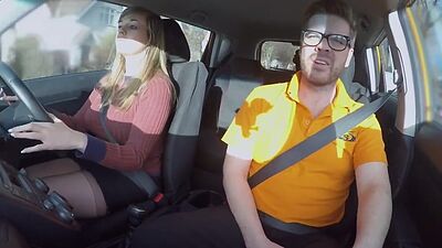 MILF tattooed driver rides instructor in POV car fuck