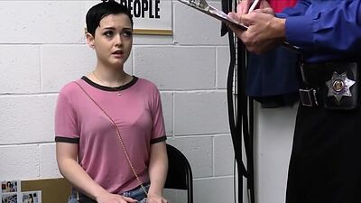 Vibrator stealing babe sucks security guards dick