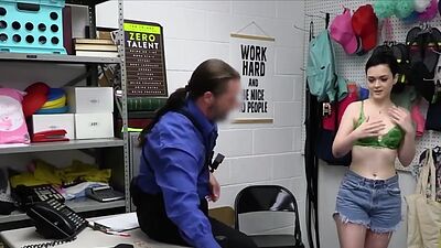 Vibrator stealing babe sucks security guards dick