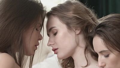 Petite teen lesbians Gloria Sol and cute Alice Shea posed with hot MILF