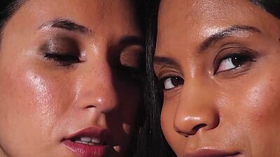 Amazing teen Lorena Hidalgo posing with cute lesbian teen Estefania Pahe