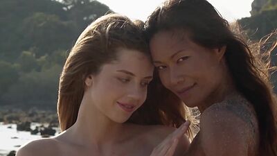 Big ass teen posed with cute Asian teen after passion striptease action