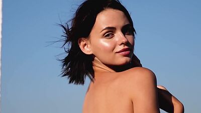 Skinny small titted brunette beauty Ariel taking off her sexy swimsuit