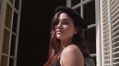 Skinny small titted brunette beauty Ariel taking off her sexy swimsuit