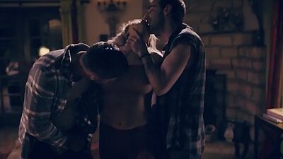 Blonde hitchhiker sucks cock and gets DPed by two strangers