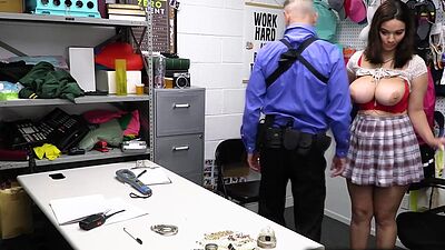 Shoplifter giving the officer a little show with her big tits