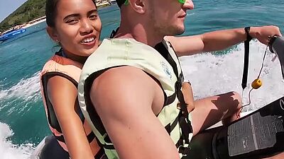 Driving on water and perfect blowjob by perverted Asian teen girlfriend
