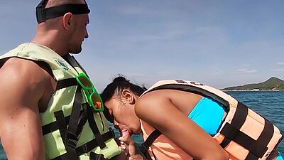 Driving on water and perfect blowjob by perverted Asian teen girlfriend