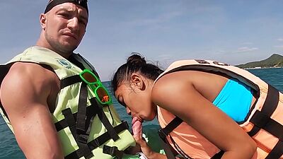 Driving on water and perfect blowjob by perverted Asian teen girlfriend