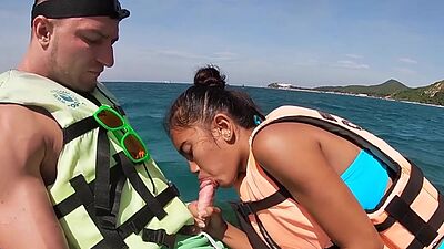 Driving on water and perfect blowjob by perverted Asian teen girlfriend