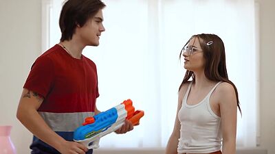 Stepmom watches the stepsiblings as they touch each other
