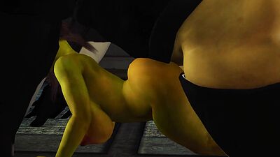 Alien sex in a starship. Female green alien gets fucked by a big monster 2