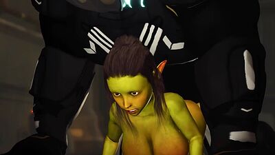 Alien sex in a starship. Female green alien gets fucked by a big monster 2