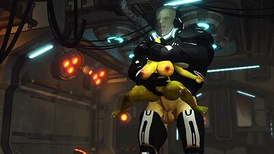 Alien sex in a starship. Female green alien gets fucked by a big monster 2