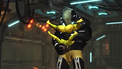 Alien sex in a starship. Female green alien gets fucked by a big monster 2