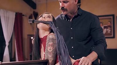 Tattooed stepdaughter gets spanked and fucked by her stepdad