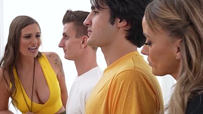 Stepsons having intense training from their busty stepmoms