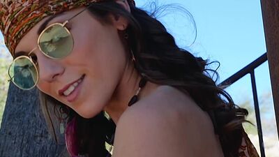 Skinny all natural Elena Generi showing her tiny boobs and her hairy pussy