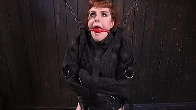 Trapped submissive redhead punished by dominating male