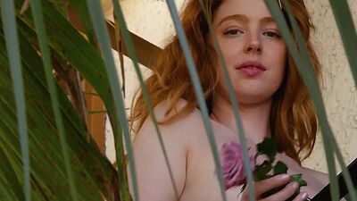 Long legged babe Erna Ohara stripping and washing her hairy redhead pussy