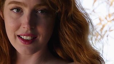 Long legged babe Erna Ohara stripping and washing her hairy redhead pussy