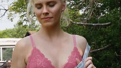 Cute blonde village girl model posed naked and exposed her all natural body