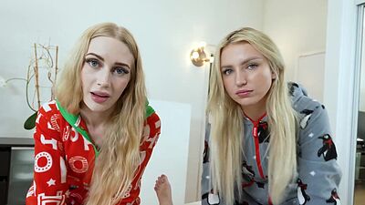 Stepsisters cheers up stepbrother with a sisterly blowjob